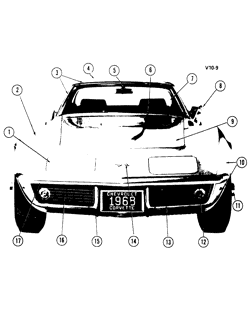 ДВЕРИ - РЕГУЛЯТОРЫ - ВЕТРОВОЕ СТЕКЛО - СТЕКЛООЧИСТИТЕЛЬ Chevrolet Corvette 1968-1969 EXTERIOR VIEW