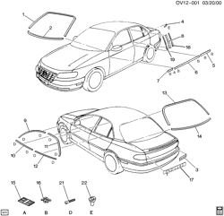 BODY MOLDINGS-SHEET METAL-REAR COMPARTMENT HARDWARE-ROOF HARDWARE Cadillac Catera 1997-1999 V MOLDINGS/BODY