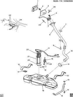 FUEL SYSTEM-EXHAUST-EMISSION SYSTEM Chevrolet Cavalier 2000-2000 J FUEL TANK & MOUNTING(EXC (RC8))