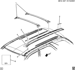 BODY MOLDINGS-SHEET METAL-REAR COMPARTMENT HARDWARE-ROOF HARDWARE Buick Rendezvous 2002-2007 B LUGGAGE CARRIER