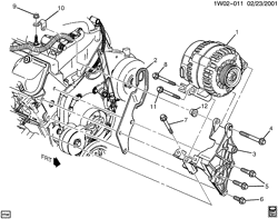 СТАРТЕР-ГЕНЕРАТОР-СИСТЕМА ЗАЖИГАНИЯ-ЭЛЕКТРООБОРУДОВАНИЕ-ЛАМПЫ Chevrolet Monte Carlo 2000-2005 W19-27 GENERATOR MOUNTING (LA1/3.4E)