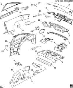 BODY MOLDINGS-SHEET METAL-REAR COMPARTMENT HARDWARE-ROOF HARDWARE Chevrolet Cavalier 1995-1996 J37 SHEET METAL/BODY PART 3 QUARTER & DECK LID