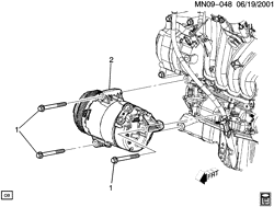 КРЕПЛЕНИЕ КУЗОВА-КОНДИЦИОНЕР-АУДИОСИСТЕМА Pontiac Grand Am 2002-2005 N A/C COMPRESSOR MOUNTING (L61/2.2F)