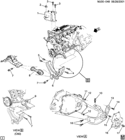 4-ЦИЛИНДРОВЫЙ ДВИГАТЕЛЬ Chevrolet Cavalier 1998-2001 J ENGINE & TRANSMISSION MOUNTING-L4 (LN2/2.2-4, AUTO TRANS MD9)