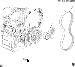 COOLING SYSTEM-GRILLE-OIL SYSTEM Chevrolet Impala 2000-2001 W19-27 PULLEYS & BELTS/ACCESSORY DRIVE (LA1/3.4E)