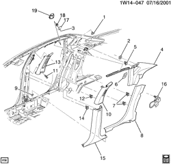 INTERIOR TRIM-FRONT SEAT TRIM-SEAT BELTS Chevrolet Impala 2002-2003 W19 TRIM/CENTER PILLAR & QUARTER