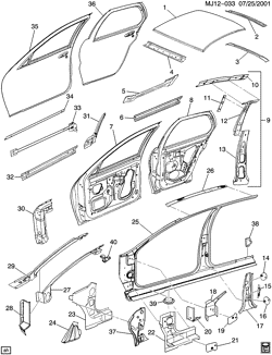 BODY MOLDINGS-SHEET METAL-REAR COMPARTMENT HARDWARE-ROOF HARDWARE Chevrolet Cavalier 1995-2000 J69 SHEET METAL/BODY PART 2 DOOR & ROOF