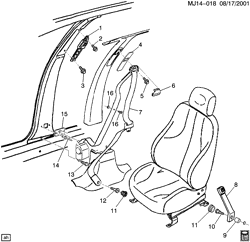 INTERIOR TRIM-FRONT SEAT TRIM-SEAT BELTS Pontiac Sunfire 1995-1996 J69 SEAT BELTS/FRONT