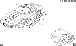 BODY MOLDINGS-SHEET METAL-REAR COMPARTMENT HARDWARE-ROOF HARDWARE Chevrolet Corvette 1991-1993 Y MOLDINGS/BODY (EXC (ZR1))