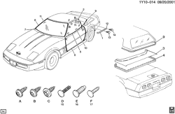 PARE-BRISE - ESSUI-GLACE - RÉTROVISEURS - TABLEAU DE BOR - CONSOLE - PORTES Chevrolet Corvette 1987-1996 Y67 BODY GLASS & WEATHERSTRIPS-& GLASS
