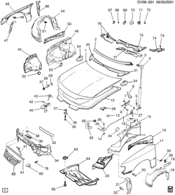 FRONT END SHEET METAL-HEATER-VEHICLE MAINTENANCE Cadillac Catera 1997-1999 V SHEET METAL/FRONT END PART 1