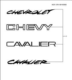 ДОПОЛНИТЕЛЬНОЕ ОБОРУДОВАНИЕ Chevrolet Cavalier 2002-2005 J DECAL PKG/WINDSHIELD