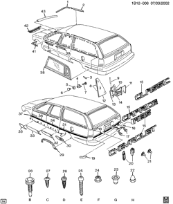 BODY MOLDINGS-SHEET METAL-REAR COMPARTMENT HARDWARE-ROOF HARDWARE Chevrolet Impala SS 1994-1994 B35 MOLDINGS/BODY