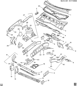 BODY MOLDINGS-SHEET METAL-REAR COMPARTMENT HARDWARE-ROOF HARDWARE Chevrolet Cavalier 2000-2005 J37-69 SHEET METAL/BODY PART 1 ENG COMPARTMENT & DASH