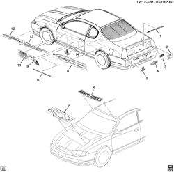 МОЛДИНГИ КУЗОВА-ЛИСТОВОЙ МЕТАЛ-ФУРНИТУРА ЗАДНЕГО ОТСЕКА-ФУРНИТУРА КРЫШИ Chevrolet Monte Carlo 2001-2001 W27 DECALS/BODY (BRICKYARD 400 EDITION WV1)