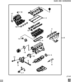 4-ЦИЛИНДРОВЫЙ ДВИГАТЕЛЬ Chevrolet Optra 2004-2007 J ENGINE GASKET KIT (L91/1.6D,L95/1.4-7)