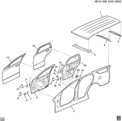 BODY MOLDINGS-SHEET METAL-REAR COMPARTMENT HARDWARE-ROOF HARDWARE Cadillac SRX 2004-2009 E SHEET METAL/BODY PART 3-DOORS & ROOF