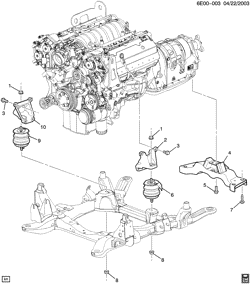 8-CYLINDER ENGINE Cadillac SRX 2004-2006 E ENGINE & TRANSMISSION MOUNTING-V8 (LH2/4.6A, M22)