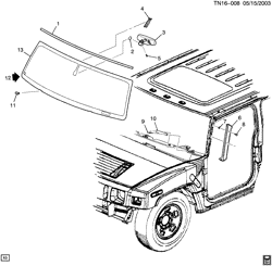 CAB AND BODY PARTS-WIPERS-MIRRORS-DOORS-TRIM-SEAT BELTS Hummer H2 SUV - 06 Bodystyle 2003-2009 N2 WINDSHIELD & RELATED PARTS