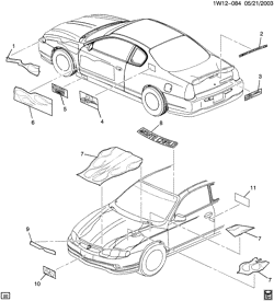 BODY MOLDINGS-SHEET METAL-REAR COMPARTMENT HARDWARE-ROOF HARDWARE Chevrolet Monte Carlo 2003-2003 W27 DECALS/BODY (JEFF GORDON EDITION Z4J)