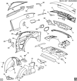 BODY MOLDINGS-SHEET METAL-REAR COMPARTMENT HARDWARE-ROOF HARDWARE Chevrolet Cavalier 2002-2002 J37 SHEET METAL/BODY PART 3 QUARTER & DECK LID
