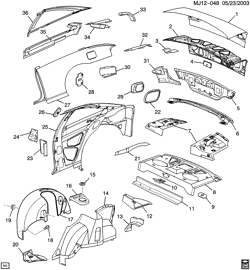 BODY MOLDINGS-SHEET METAL-REAR COMPARTMENT HARDWARE-ROOF HARDWARE Chevrolet Cavalier 2003-2005 J37 SHEET METAL/BODY PART 3 QUARTER & DECK LID