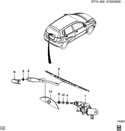 BODY MOLDINGS-SHEET METAL-REAR COMPARTMENT HARDWARE-ROOF HARDWARE Chevrolet Aveo Sedan (Canada and US) 2004-2007 T48 WIPER SYSTEM/REAR WINDOW (C25,C16)