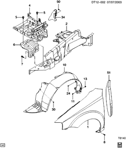 BODY MOLDINGS-SHEET METAL-REAR COMPARTMENT HARDWARE-ROOF HARDWARE Chevrolet Aveo Hatchback (Canada and US) 2004-2008 T SHEET METAL/BODY FRONT WHEELHOUSE