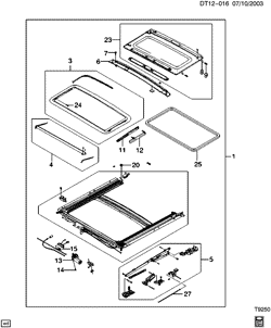 BODY MOLDINGS-SHEET METAL-REAR COMPARTMENT HARDWARE-ROOF HARDWARE Chevrolet Aveo Sedan (Canada and US) 2004-2008 T SUNROOF ASSEMBLY