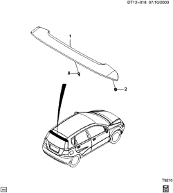 BODY MOLDINGS-SHEET METAL-REAR COMPARTMENT HARDWARE-ROOF HARDWARE Chevrolet Aveo Hatchback (Canada and US) 2004-2008 T SPOILER/REAR COMPARTMENT LID