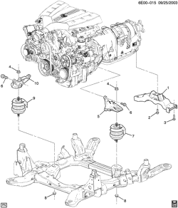 8-ЦИЛИНДРОВЫЙ ДВИГАТЕЛЬ Cadillac SRX 2004-2009 E ENGINE & TRANSMISSION MOUNTING-V6 (LY7/3.6-7, M82)