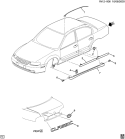 МОЛДИНГИ КУЗОВА-ЛИСТОВОЙ МЕТАЛ-ФУРНИТУРА ЗАДНЕГО ОТСЕКА-ФУРНИТУРА КРЫШИ Chevrolet Malibu Classic (Carryover Model) 2004-2005 N69 MOLDINGS/BODY