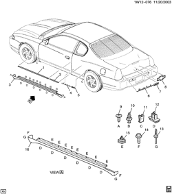 BODY MOLDINGS-SHEET METAL-REAR COMPARTMENT HARDWARE-ROOF HARDWARE Chevrolet Monte Carlo 2000-2003 W27 MOLDINGS/BODY-BELOW BELT