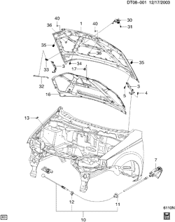 FRONT END SHEET METAL-HEATER-VEHICLE MAINTENANCE Chevrolet Aveo Sedan (NON CANADA AND US) 2004-2008 T LATCH & CONTROL/HOOD