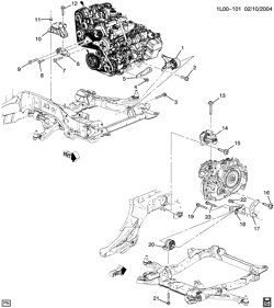 4-ЦИЛИНДРОВЫЙ ДВИГАТЕЛЬ Chevrolet Equinox 2005-2009 LF ENGINE & TRANSMISSION MOUNTING (LNJ/3.4F, M09)