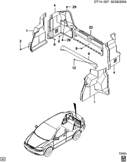 CARPETE DE ACABAMENTO DO ASSENTO TRASEIRO Chevrolet Aveo Hatchback (Canada and US) 2004-2006 T69 COMPARTMENT TRIM/REAR (NOTCHBACK)