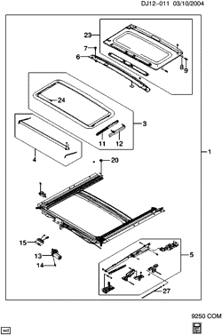 BODY MOLDINGS-SHEET METAL-REAR COMPARTMENT HARDWARE-ROOF HARDWARE Chevrolet Optra (Canada) 2004-2007 J SUNROOF (DETAILS)