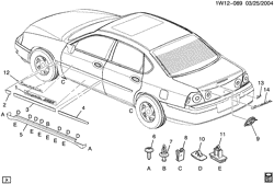 BODY MOLDINGS-SHEET METAL-REAR COMPARTMENT HARDWARE-ROOF HARDWARE Chevrolet Monte Carlo 2004-2005 W19 MOLDINGS/BODY-BELOW BELT