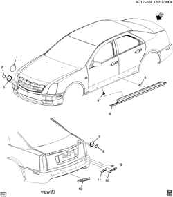 BODY MOLDINGS-SHEET METAL-REAR COMPARTMENT HARDWARE-ROOF HARDWARE Cadillac STS 2005-2005 D29 MOLDINGS/BODY-BELOW BELT