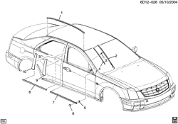 BODY MOLDINGS-SHEET METAL-REAR COMPARTMENT HARDWARE-ROOF HARDWARE Cadillac STS 2005-2011 D29 MOLDINGS/BODY-ABOVE BELT