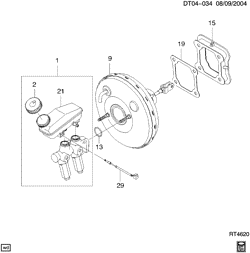 5-SPEED MANUAL TRANSMISSION Chevrolet Aveo Hatchback (Canada and US) 2004-2008 T BRAKE BOOSTER & MASTER CYLINDER MOUNTING