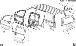 КАБИНА И КУЗОВНЫЕ ДЕТАЛИ-ДВОРНИКИ-ЗЕРКАЛА-ДВЕРИ-ОТДЕЛКА-РЕМНИ БЕЗОПАСНОСТИ Chevrolet Uplander (AWD) 2005-2006 UX1 SHEET METAL/BODY-DOORS & LIFTGATE