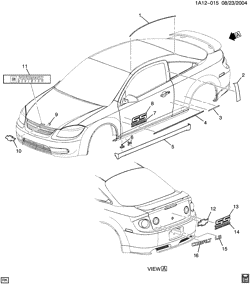 BODY MOLDINGS-SHEET METAL-REAR COMPARTMENT HARDWARE-ROOF HARDWARE Chevrolet Cobalt 2005-2005 A37 MOLDINGS/BODY