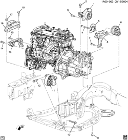 4-ЦИЛИНДРОВЫЙ ДВИГАТЕЛЬ Chevrolet Cobalt 2006-2008 A ENGINE & TRANSMISSION MOUNTING-L4 (L61/2.2F,LE5/2.4B, MANUAL M86)