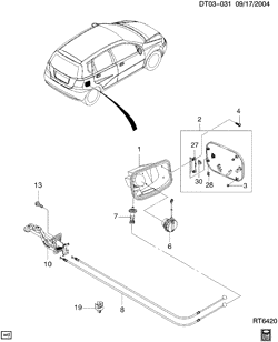 FUEL SYSTEM-EXHAUST-EMISSION SYSTEM Chevrolet Aveo Hatchback (NON CANADA AND US) 2005-2007 T FUEL TANK FILLER DOOR & RELEASE