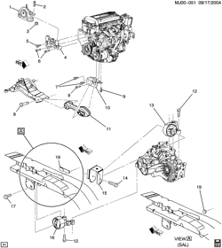 4-ЦИЛИНДРОВЫЙ ДВИГАТЕЛЬ Chevrolet Cavalier 2002-2005 J ENGINE & TRANSMISSION MOUNTING-L4 (L61/2.2F, MANUAL TRANS M86)