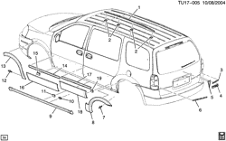 STRUCTURE CARROSSERIE ARRIÈRE-MOULURES & GARNITURE-RANGEMENT ESPACE UTILITAIRE Chevrolet Uplander (2WD) 2005-2005 UX1 MOULURES ET DÉCALCOMANIES (PONTIAC Z41)