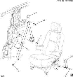 CAB AND BODY PARTS-WIPERS-MIRRORS-DOORS-TRIM-SEAT BELTS Buick Terraza (2WD) 2005-2006 UX1 SEAT BELTS/REAR (AL4,AQ4)