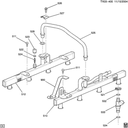 FUEL SYSTEM-EXHAUST-EMISSION SYSTEM Lt Truck GMC ENVOY XUV SLE 2WD 2005-2005 S FUEL INJECTOR RAIL (LS2/6.0H)
