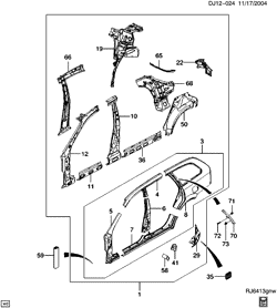 BODY MOLDINGS-SHEET METAL-REAR COMPARTMENT HARDWARE-ROOF HARDWARE Chevrolet Optra (Canada) 2005-2007 J35 SHEET METAL/BODY SIDE